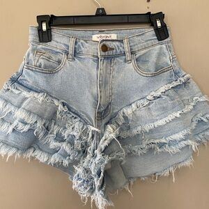 Vibrant Light Blue Distressed Jean Shorts